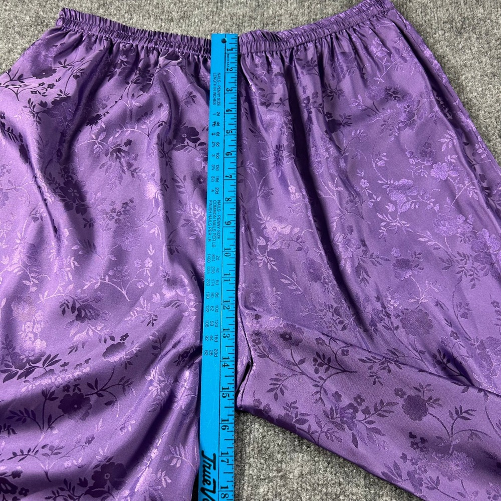 Bloomingdales Purple Floral Jacquard Satin Pajama Set Frog Button XL - Picture 7 of 14